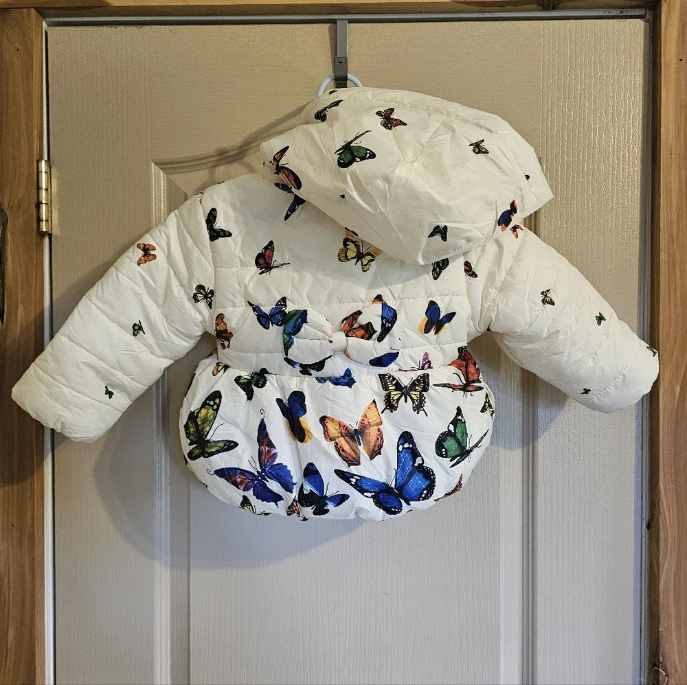 Dorami Toddler Adorable Butterfly Winter Jacket W Detatchable Hood & Bow On Back - Picture 4 of 8